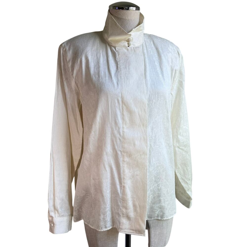 Vintage Victorian Romantic Blouse Cotton Jacquard Size 12 Barrie Pace USA Made